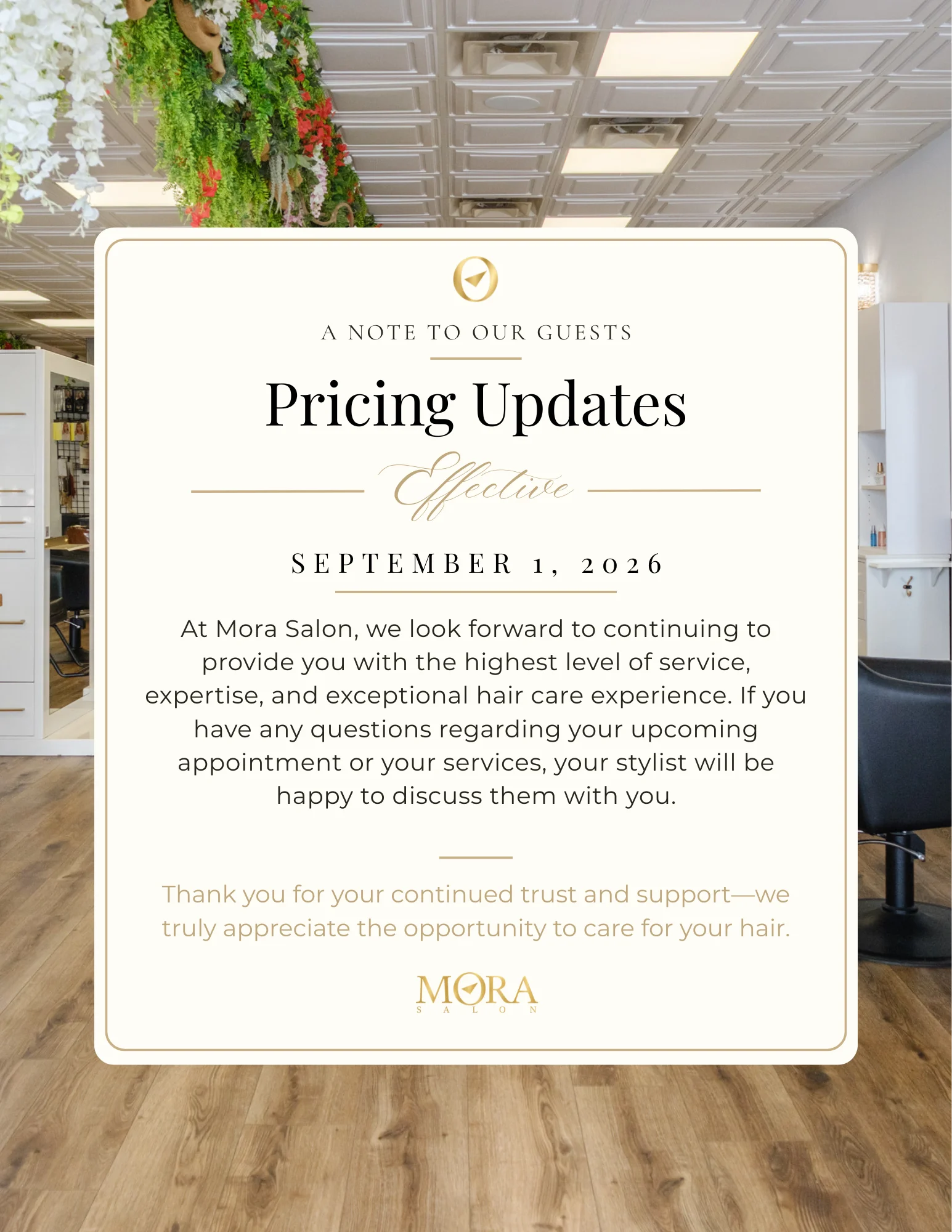 Pricing update notice effective September 1 2026