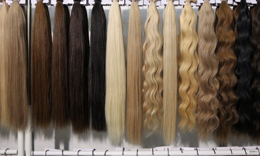 Samples of long hair, a large selection from blonde to brunette, straight and curly